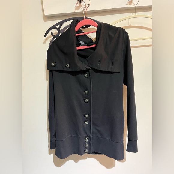 Lilla P longer length button up cardigan jacket cotton black M - Picture 11 of 12
